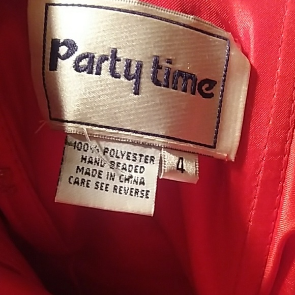 Party Time red, high-low gown ( right leg shows). - Picture 4 of 4